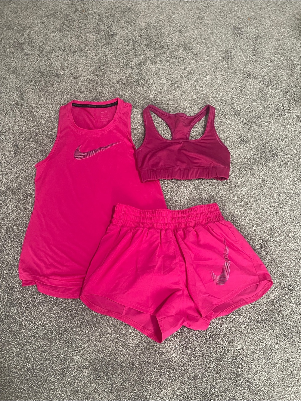 Nike Women’s Fuchsia Pink Tank, Sports Bra & Running Shorts Set